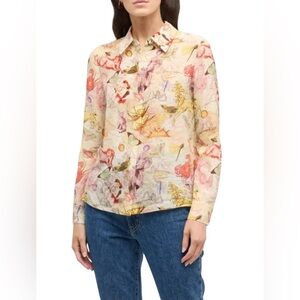 Alice + Olivia Willa Silk Zodiac Long Sleeve Collared Button-Up Shirt Top, SizeS